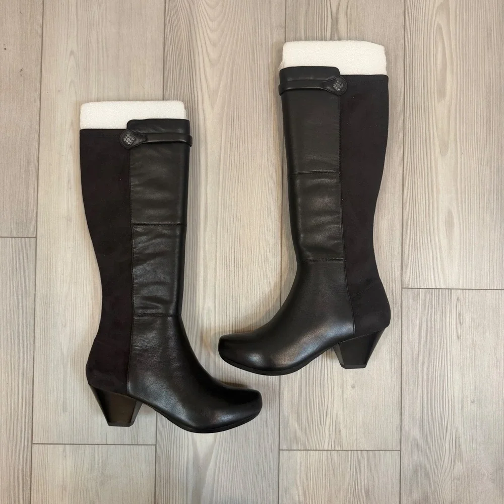 NEW Dansko Bethany Black Nappa Leather Knee High Heeled Boots Size 39 US 8.5-9